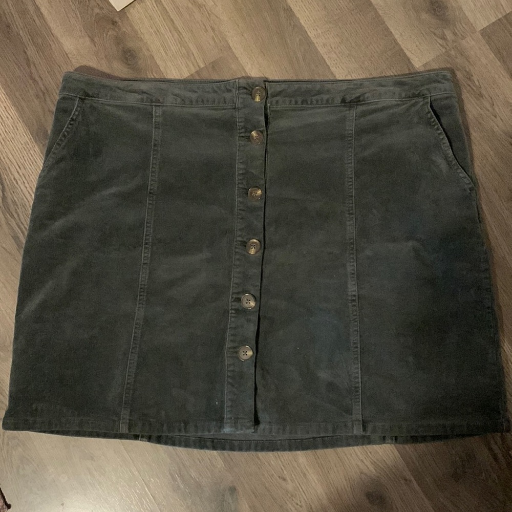 Grey corduroy button down skirt